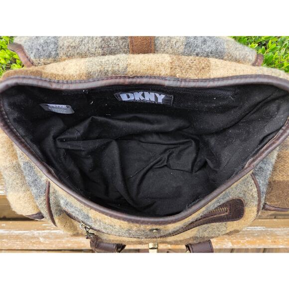 RARE DKNY VTG 80s Wool Buffalo Check Tackle Box Backpack Leather Model Owned